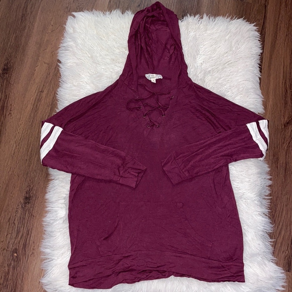 Pink Republic Juniors Maroon/Plum Criss-Cross Hooded Sweatshirt